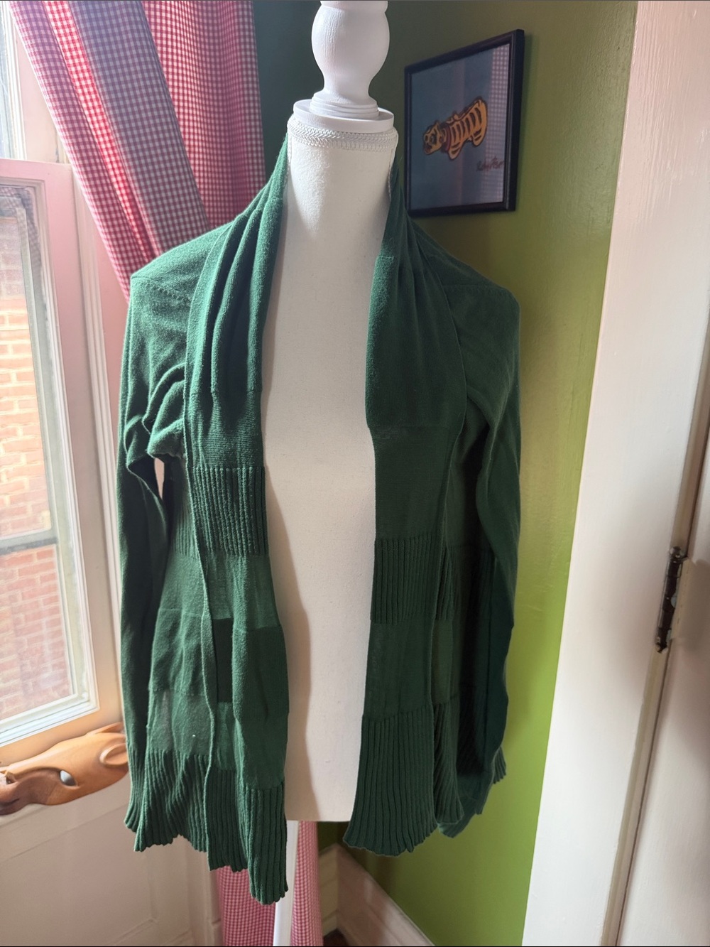 BCBGMaxAzria Forest Green Open-Front Ribbed Cardigan